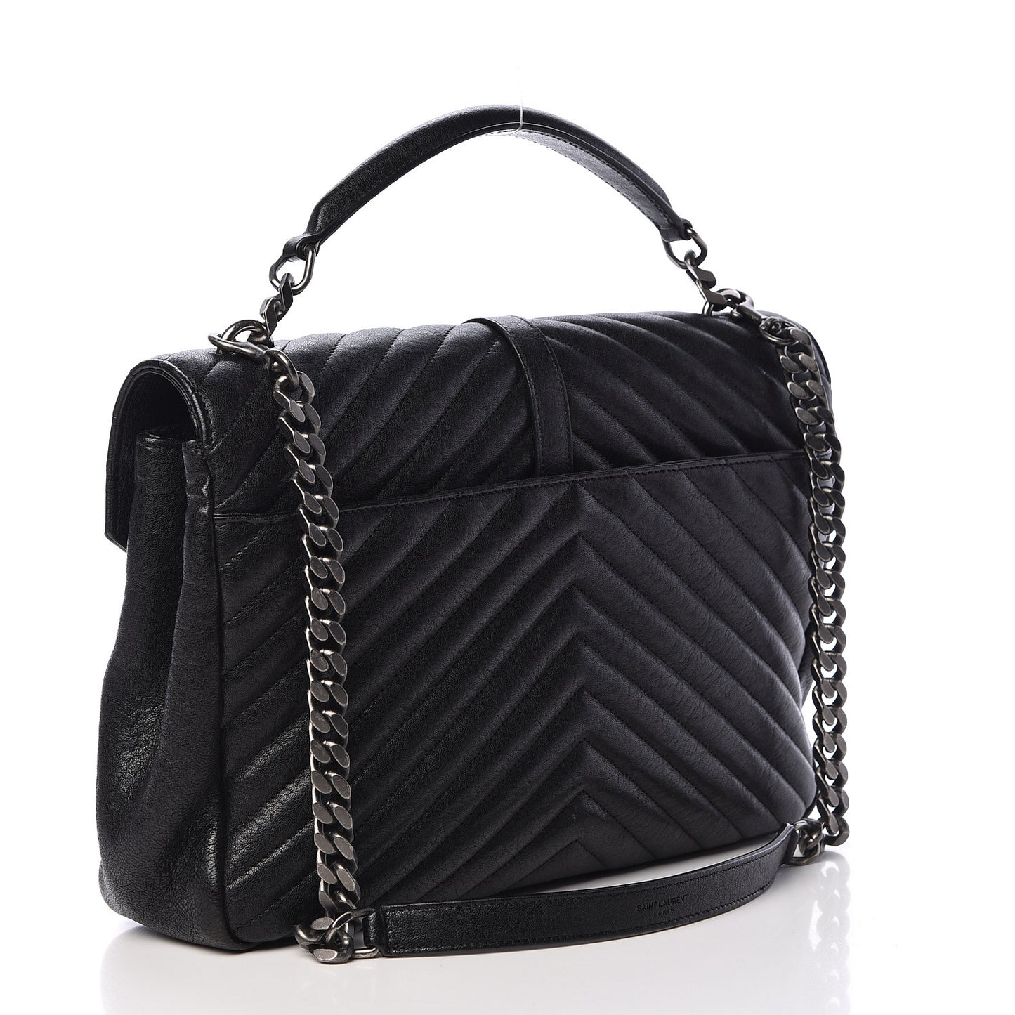 Sheepskin Matelasse Chevron Monogram Large College Satchel Black