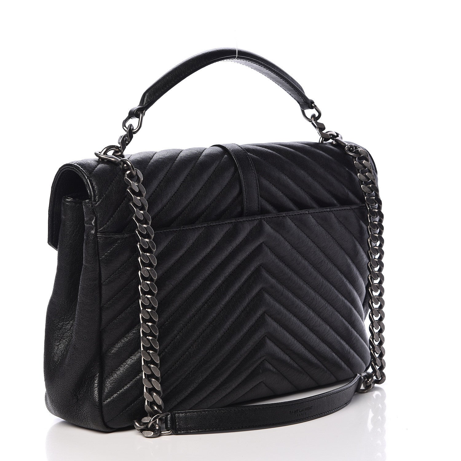 Saint Laurent Sheepskin Matelasse Chevron Monogram Large College Satchel Black 3 of 17