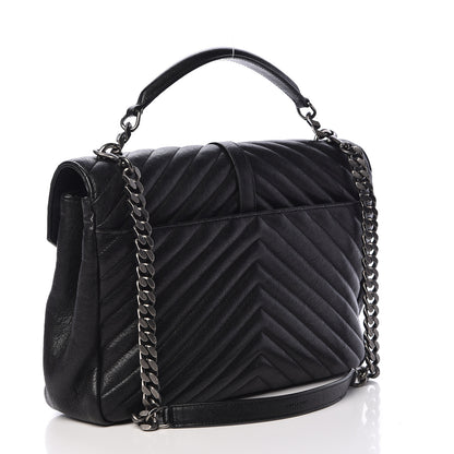Saint Laurent Sheepskin Matelasse Chevron Monogram Large College Satchel Black 3 of 17