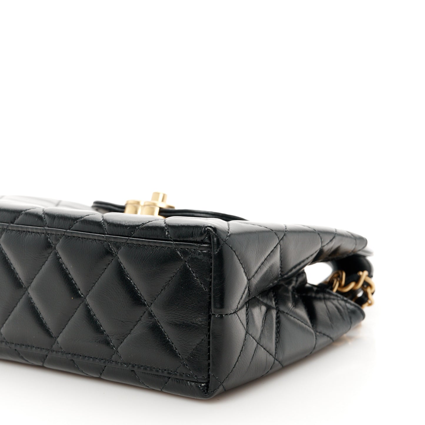 Shiny Aged Calfskin Quilted Nano Kelly Shopper Black