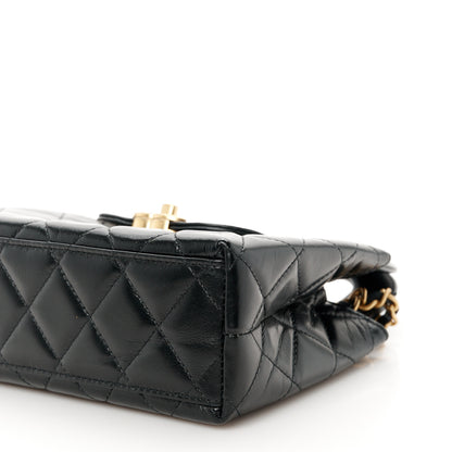 Chanel Shiny Aged Calfskin Quilted Nano Kelly Shopper Black 10 of 11