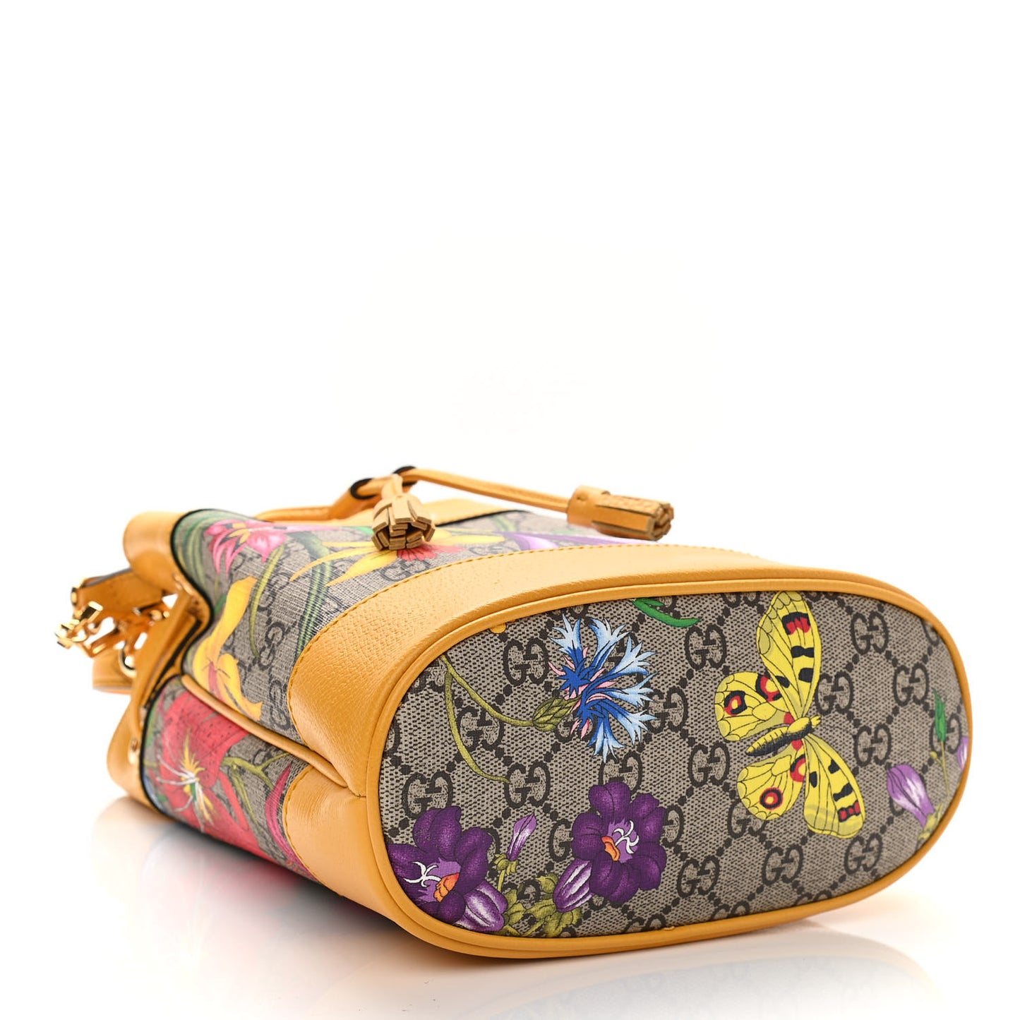 GG Supreme Monogram Flora Small Ophidia Bucket Bag Beige Multicolor Crop