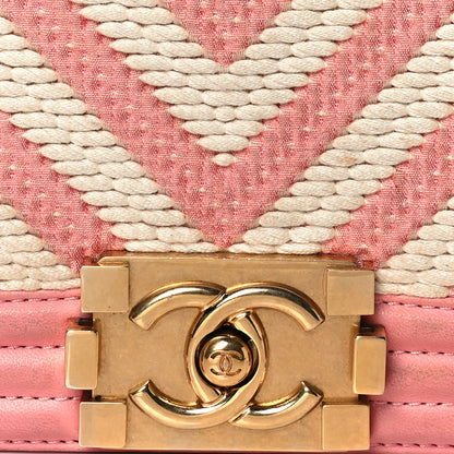 Chanel Fabric Chevron Braided Small Boy Flap Pink Ivory 8 of 13