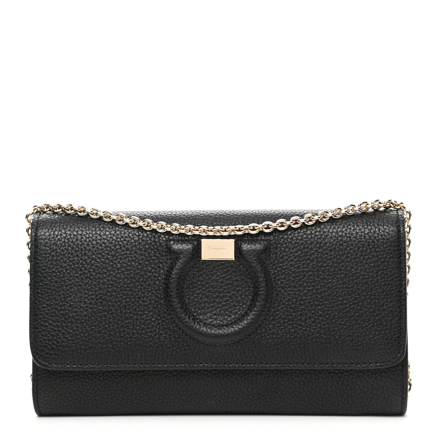 Salvatore Ferragamo Calfskin City Wallet On Chain Black 1 of 11