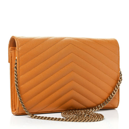 Saint Laurent Grain De Poudre Matelasse Chevron Monogram Chain Wallet Mustard 3 of 5