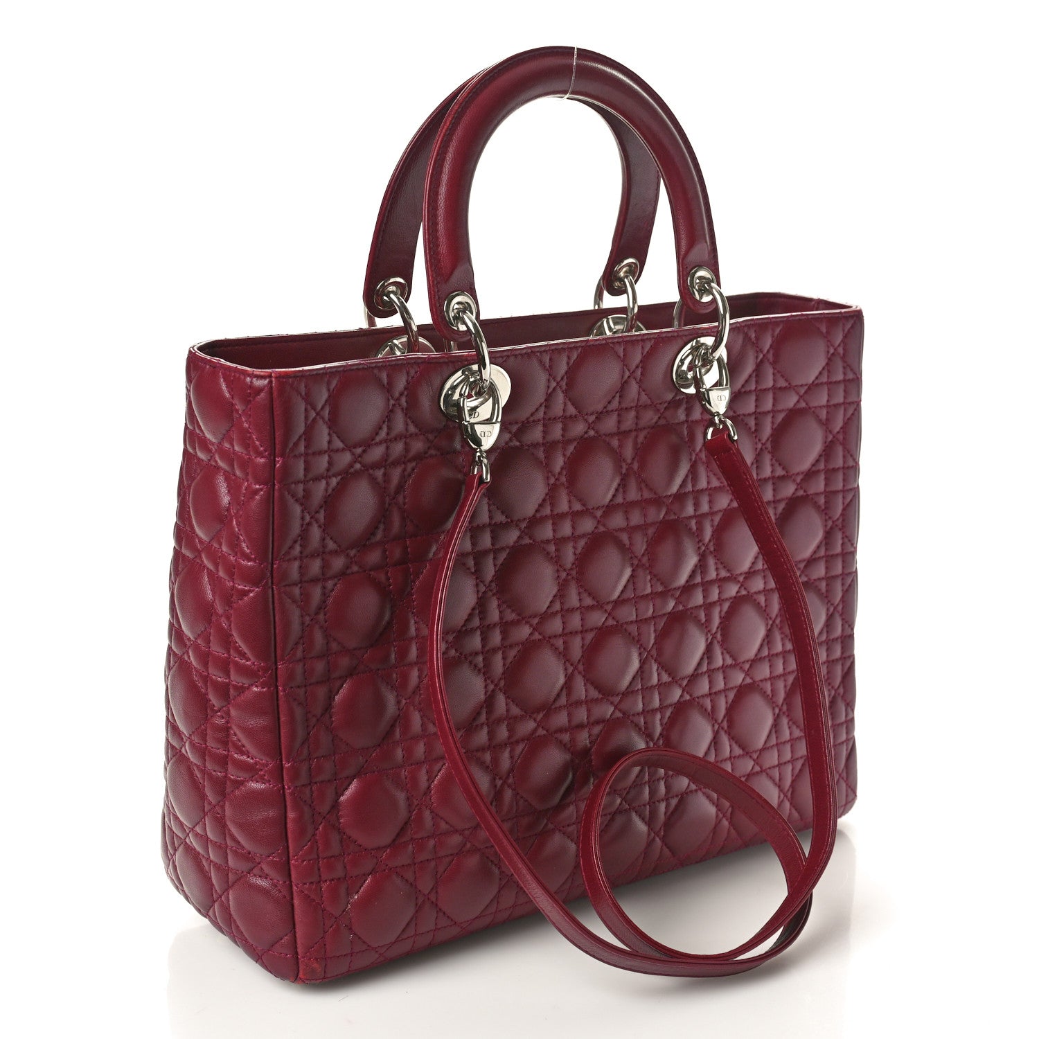Christian Dior Lambskin Cannage Large Lady Dior Burgundy 3 of 14