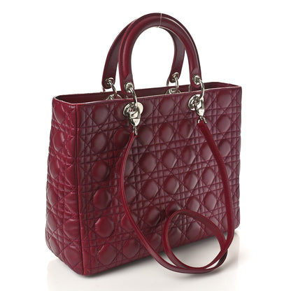 Christian Dior Lambskin Cannage Large Lady Dior Burgundy 3 of 14