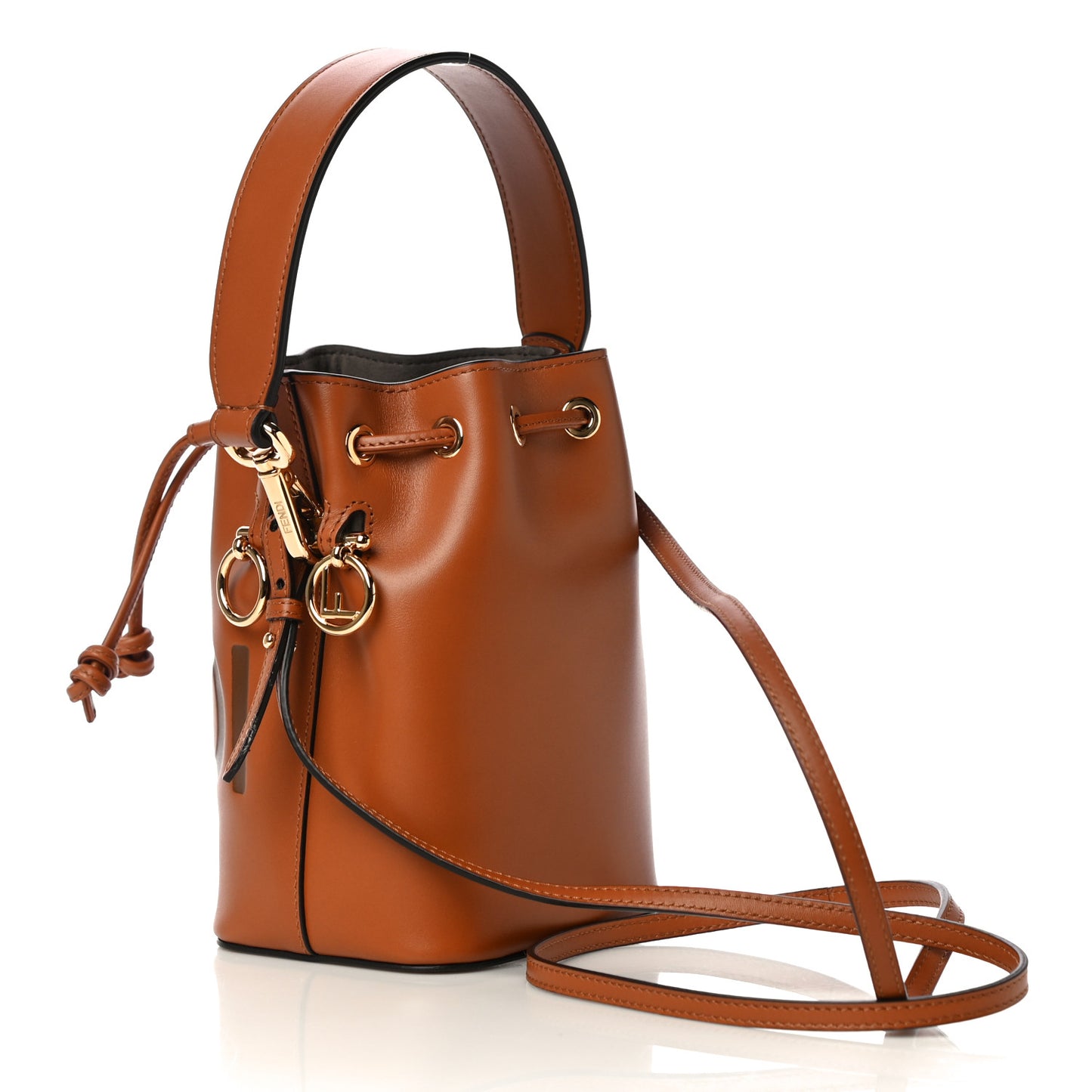 Vitello King F is Fendi Logo Embossed Mini Mon Tresor Bucket Bag Cuoio