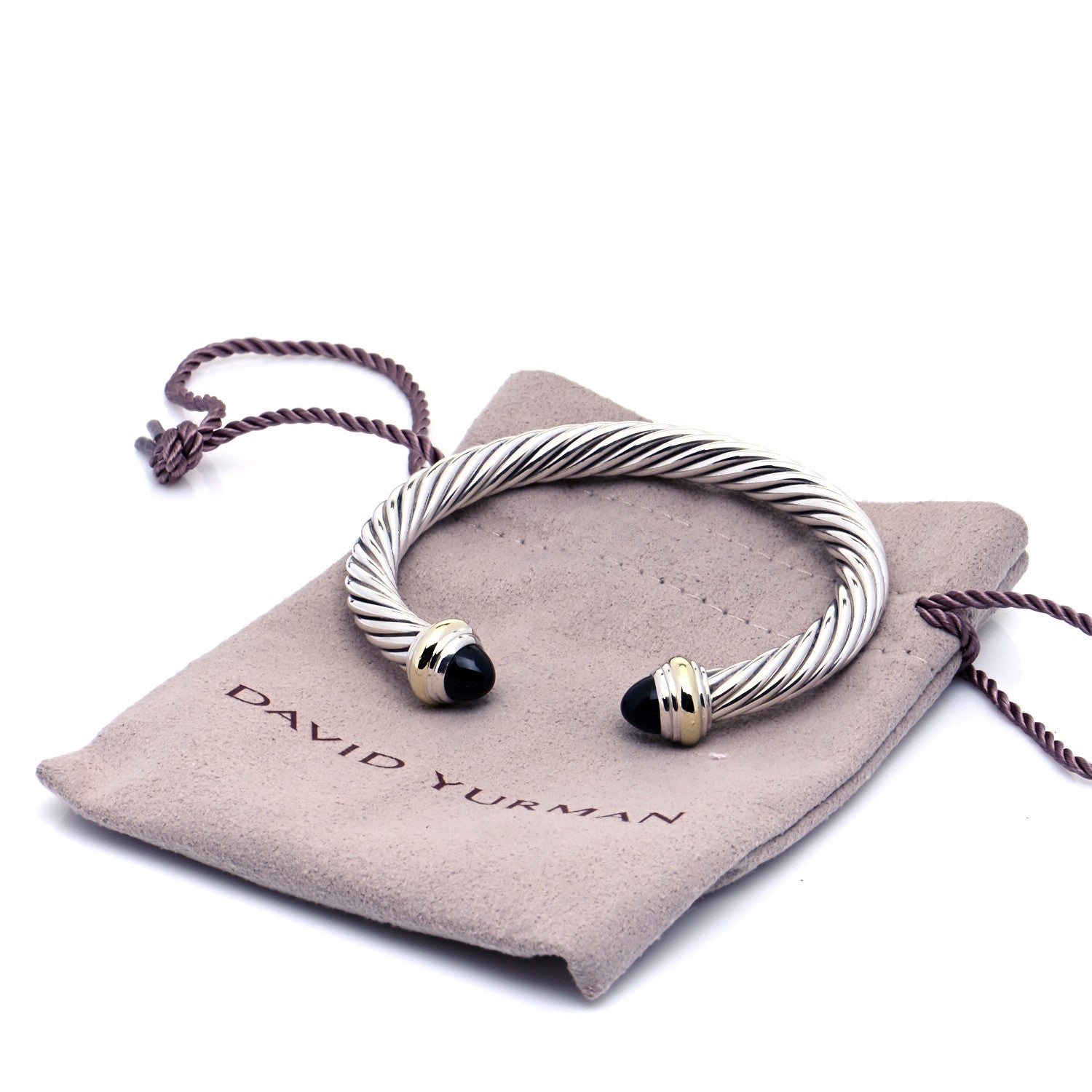 David Yurman Sterling Silver 14K Yellow Gold Black Onyx 7mm Cable Classics Bracelet 7 of 7
