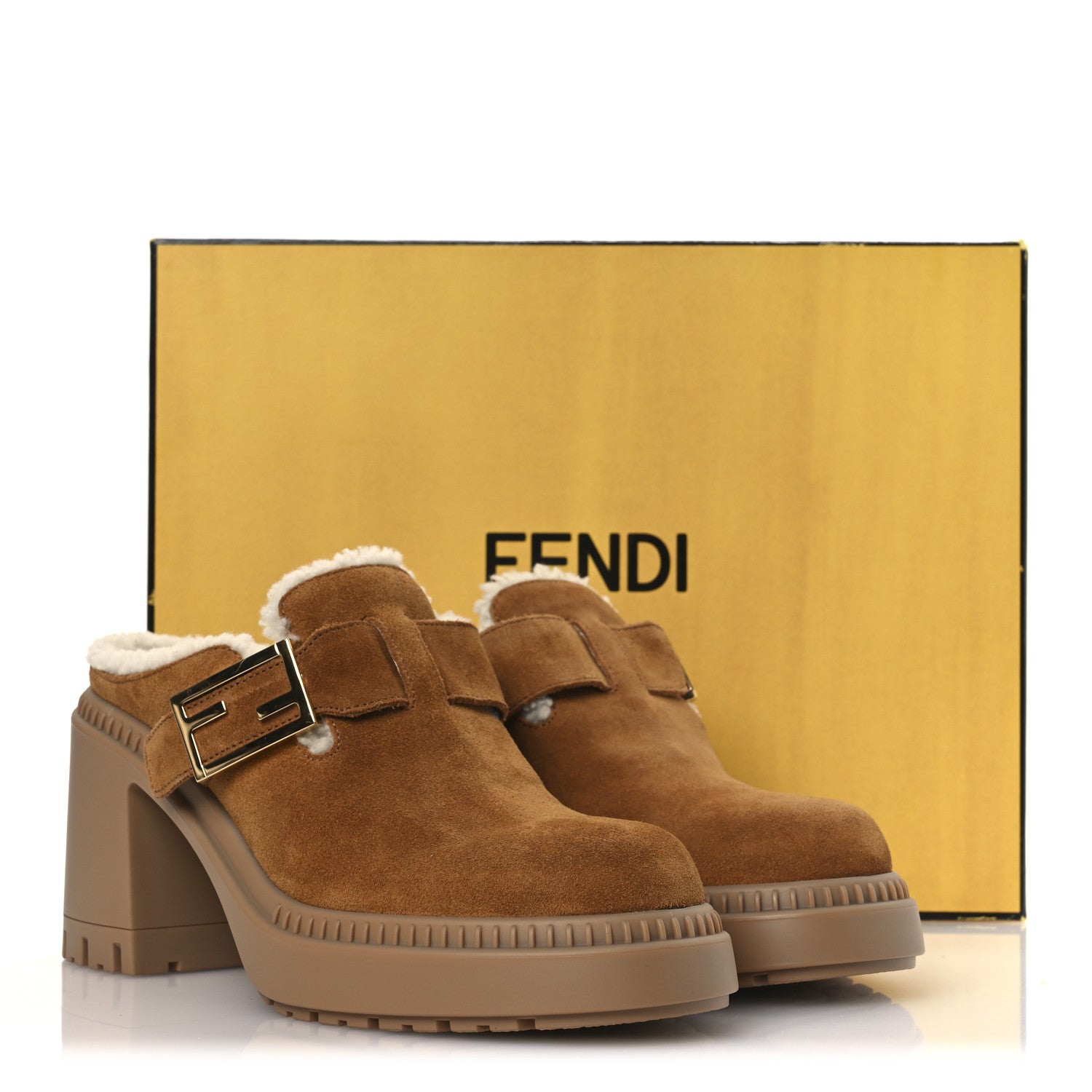 Fendi Suede Shearling Clogs 39 Caramel Latte 11 of 11