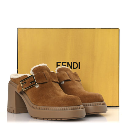 Fendi Suede Shearling Clogs 39 Caramel Latte 11 of 11