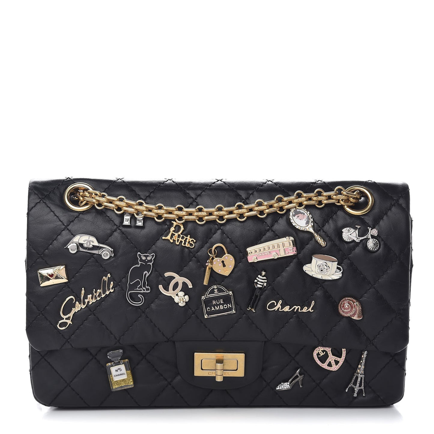 Aged Calfskin Lucky Charms 2.55 Reissue 225 Flap Black