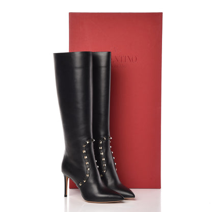 Valentino Garavani Calfskin Rockstud Tall Boots 36.5 Black 9 of 9