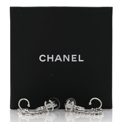 Chanel Crystal Chain CC Climber Earrings Silver 5 of 5