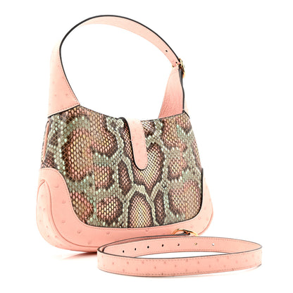 Gucci Snakeskin Ostrich Calfskin Small Jackie 1961 Hobo Pink Multicolor 3 of 10