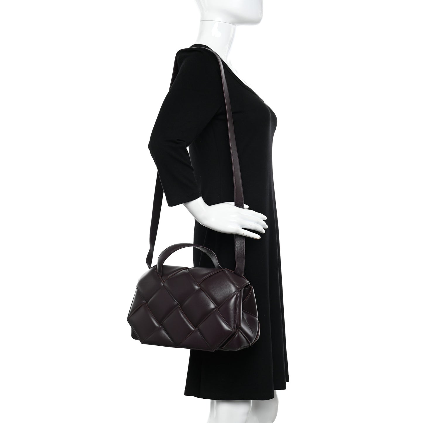 Nappa Intreccio Padded Top Handle Shoulder Bag Grape