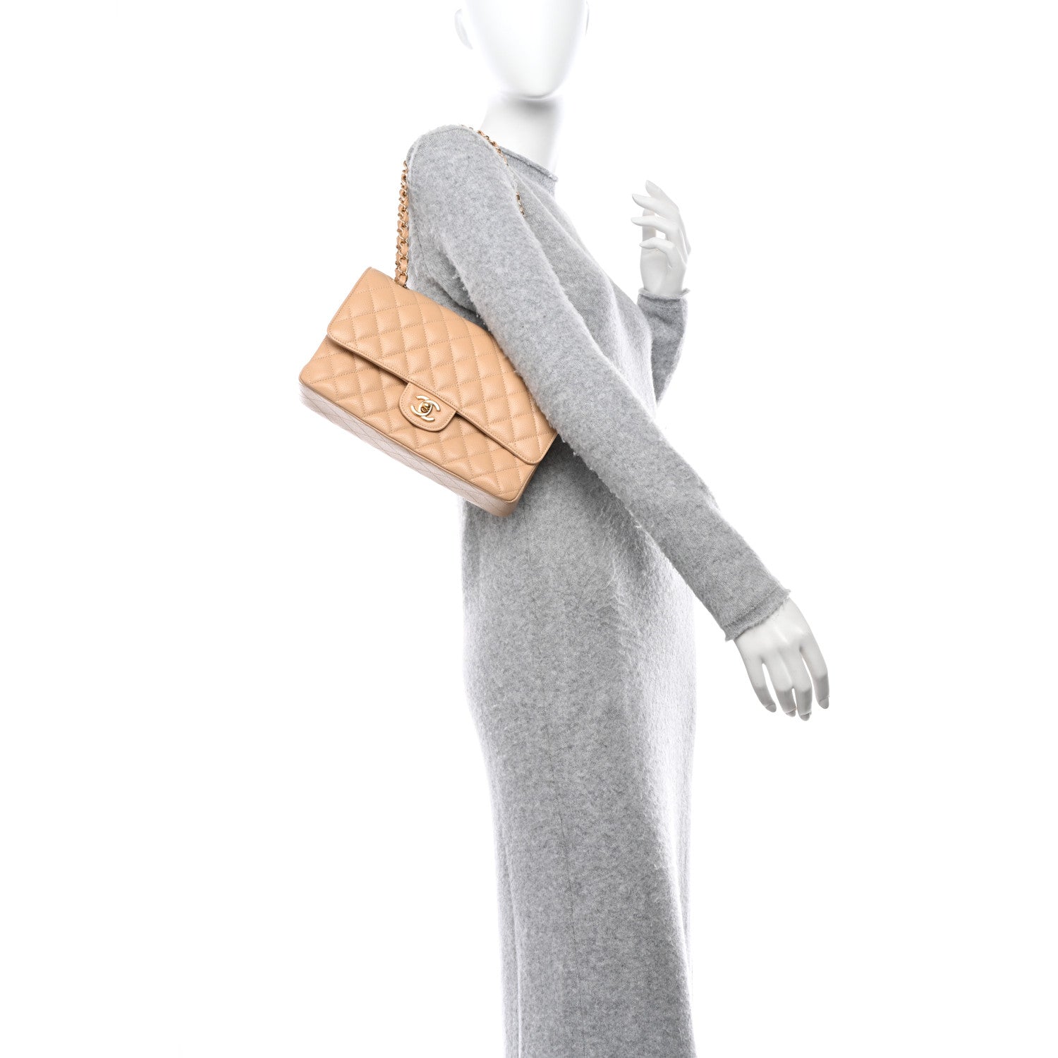 Chanel Caviar Quilted Medium Double Flap Beige 2 of 13