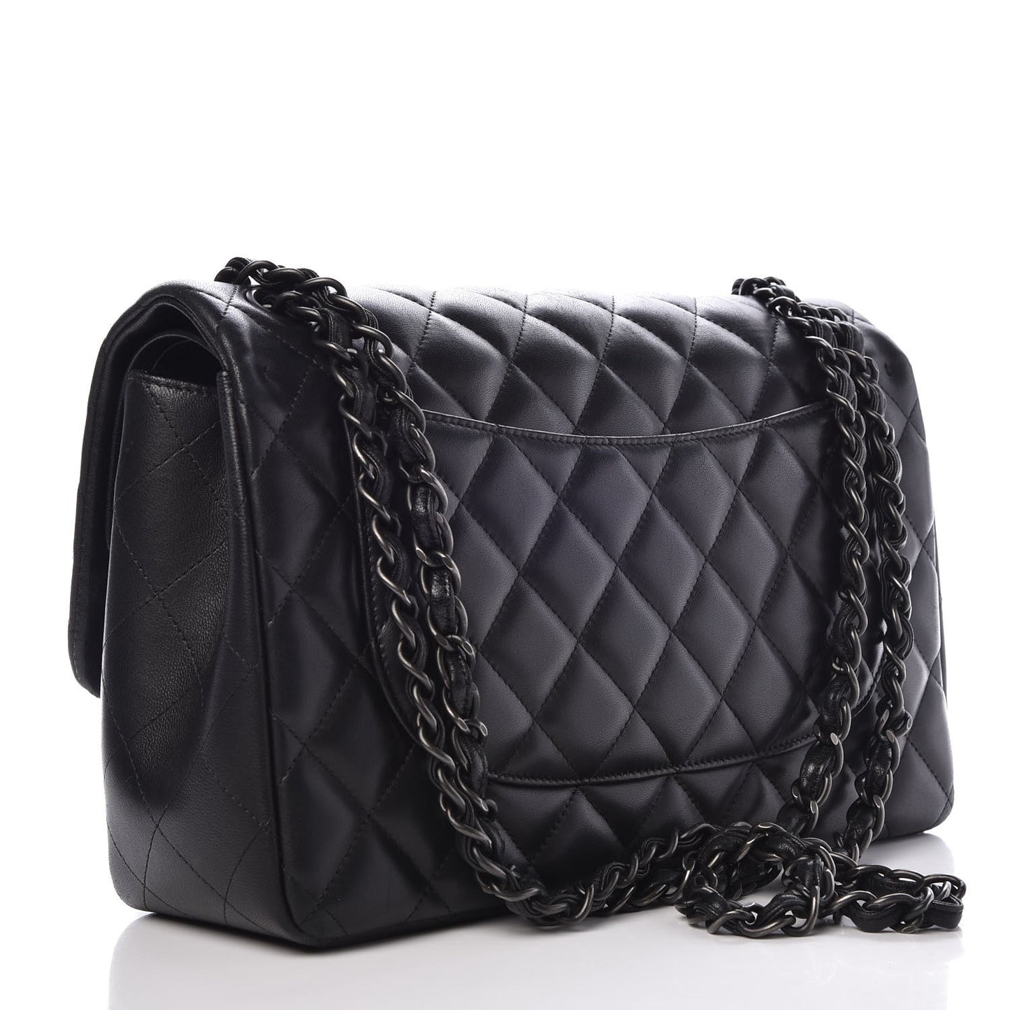 Lambskin Quilted Jumbo Double Flap Black