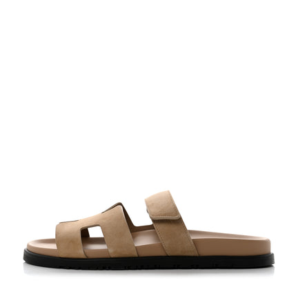 Hermes Suede Goatskin Mens Chypre Sandals 42 Beige Argile 1 of 9