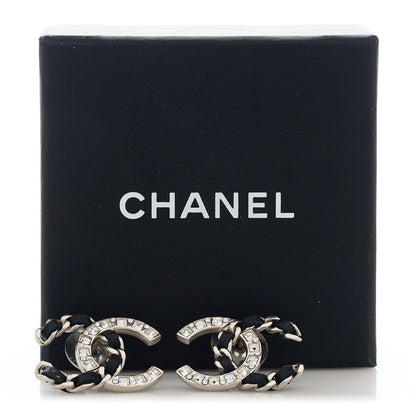 Chanel Crystal Baguette Lambskin Chain CC Vintage Allure Stud Earrings Black Silver 5 of 5