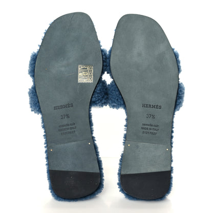 Hermes Woolskin Oran Sandals 37.5 Bleu 10 of 16