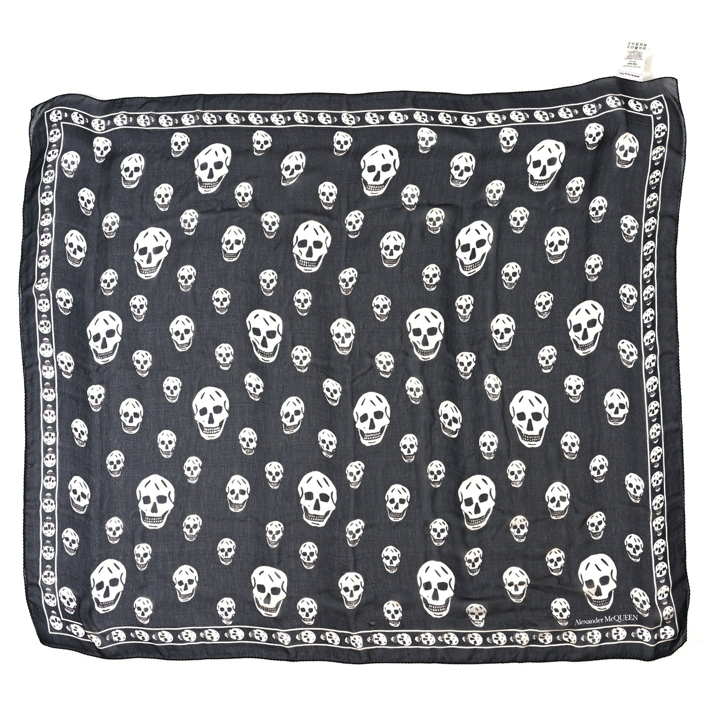 Silk Chiffon Skull Scarf Black Ivory