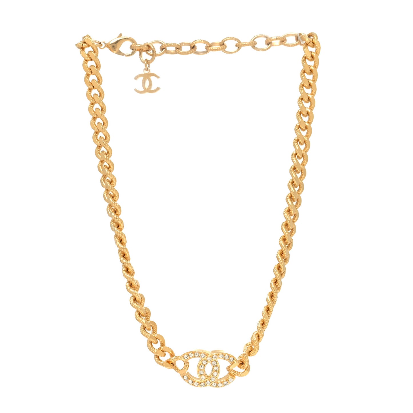 Crystal Chain Link CC Choker Necklace Gold