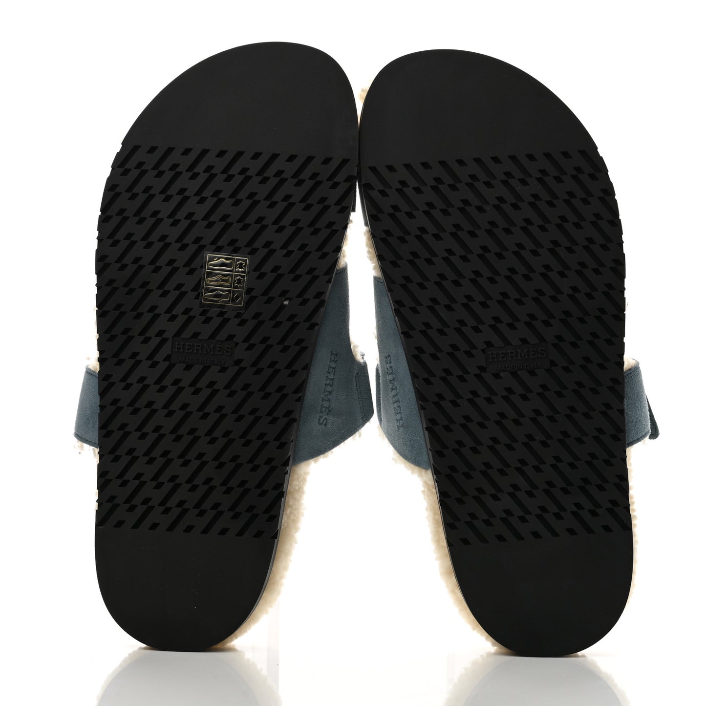 Suede Goatskin Woolskin Womens Chypre Sandals 38.5 Bleu Pinede Ecru