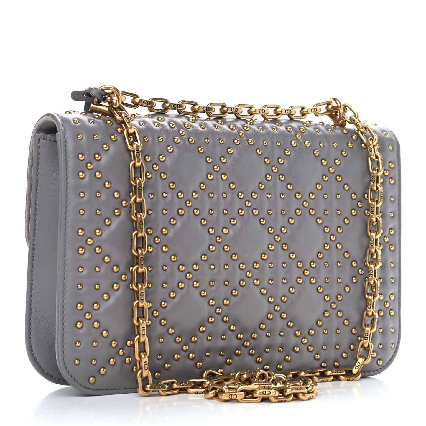 Lambskin Cannage Studded Dioraddict Flap Bag Grey
