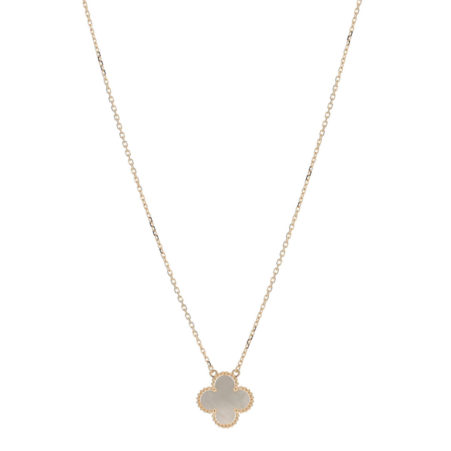 Van Cleef & Arpels 18K Yellow Gold Mother of Pearl Vintage Alhambra Pendant Necklace 1 of 5