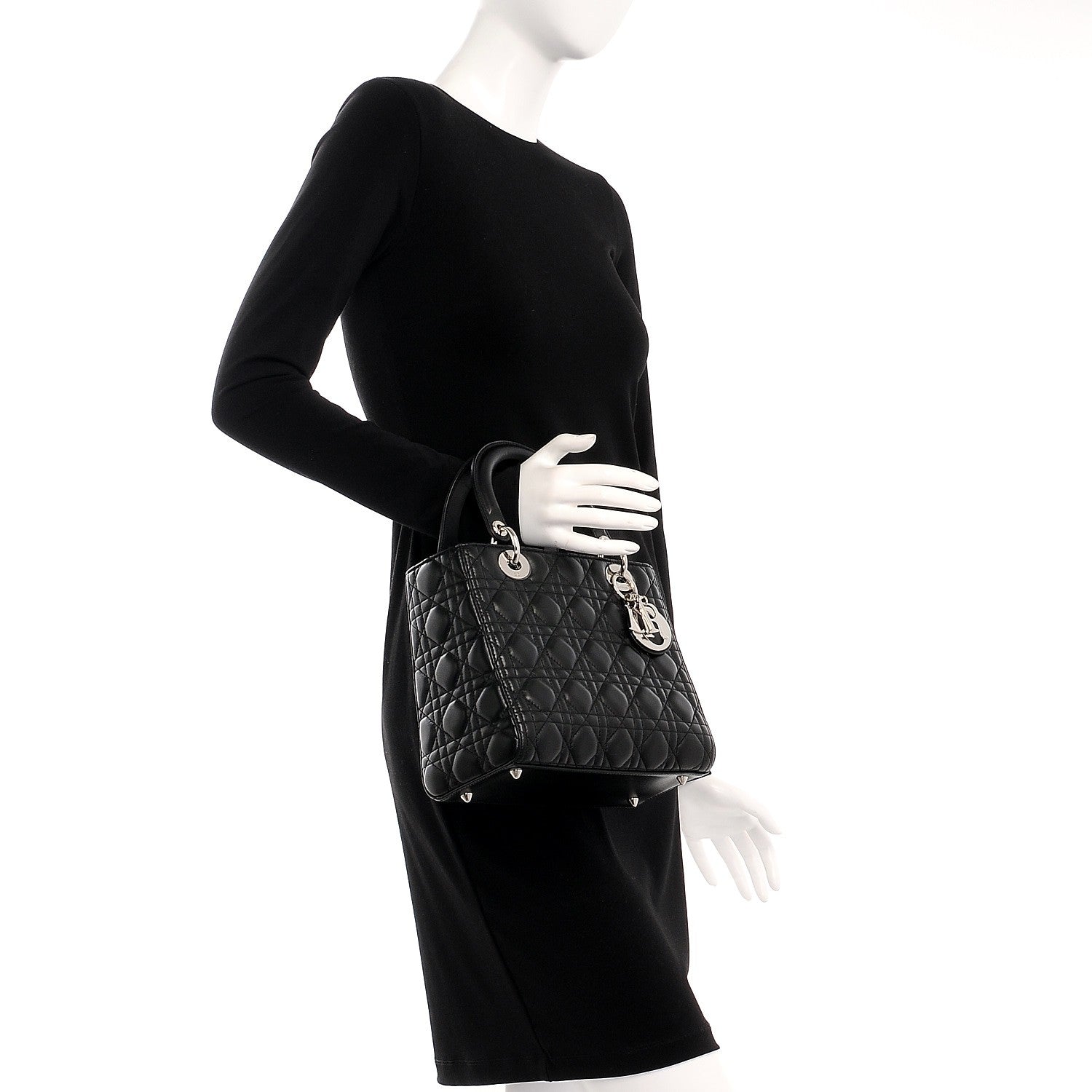 Christian Dior Lambskin Cannage Medium Lady Dior Black 3 of 8