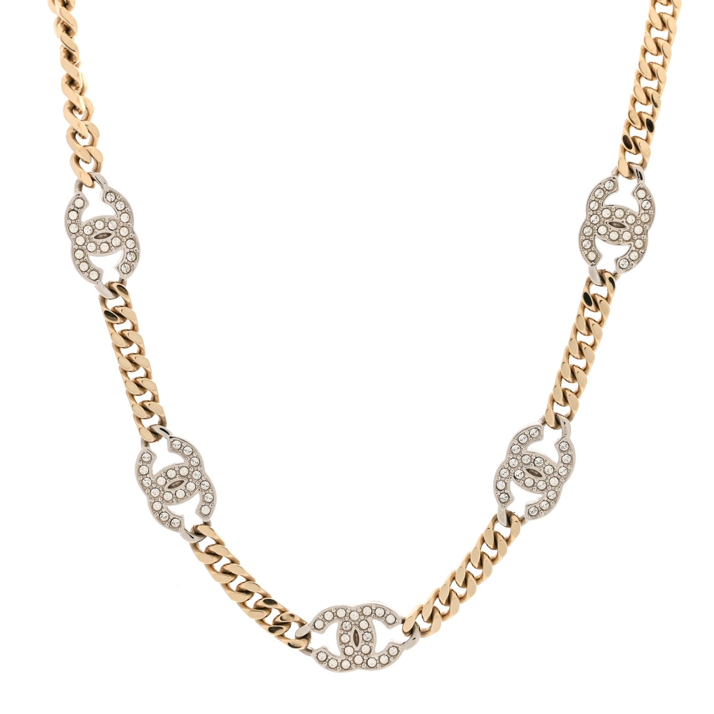 Crystal Chain CC Link Choker Gold Silver