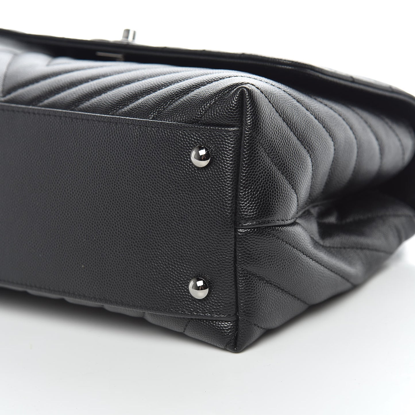 Caviar Chevron Quilted Small Coco Handle Flap Black
