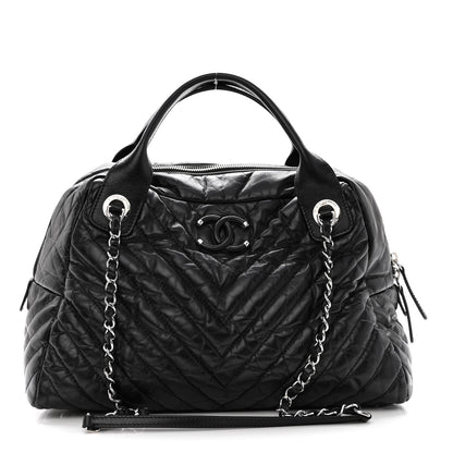 Chanel Aged Calfskin Chevron Medium Soft Bowling Bag Black 1 of 10