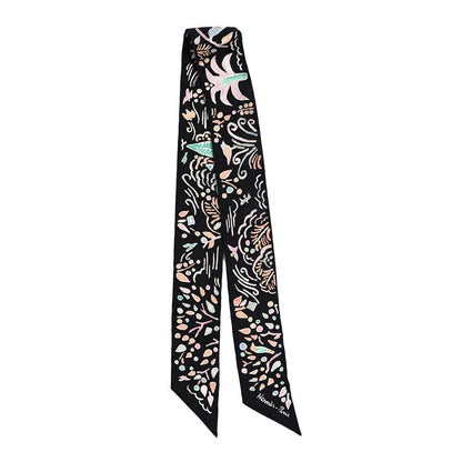 Hermes Silk Isola Di Primavera Twilly Black Vert Rose 2 of 3