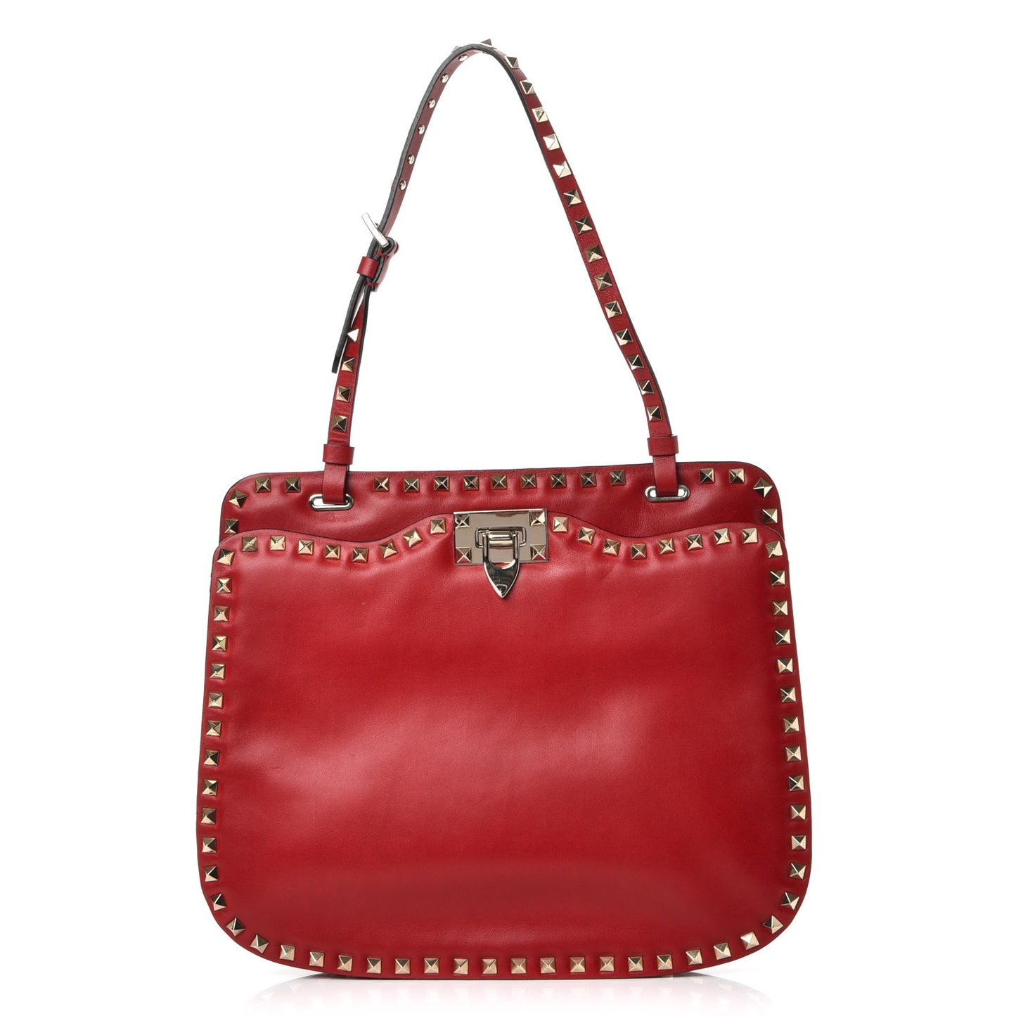 Vitello Rockstud Shoulder Satchel Red