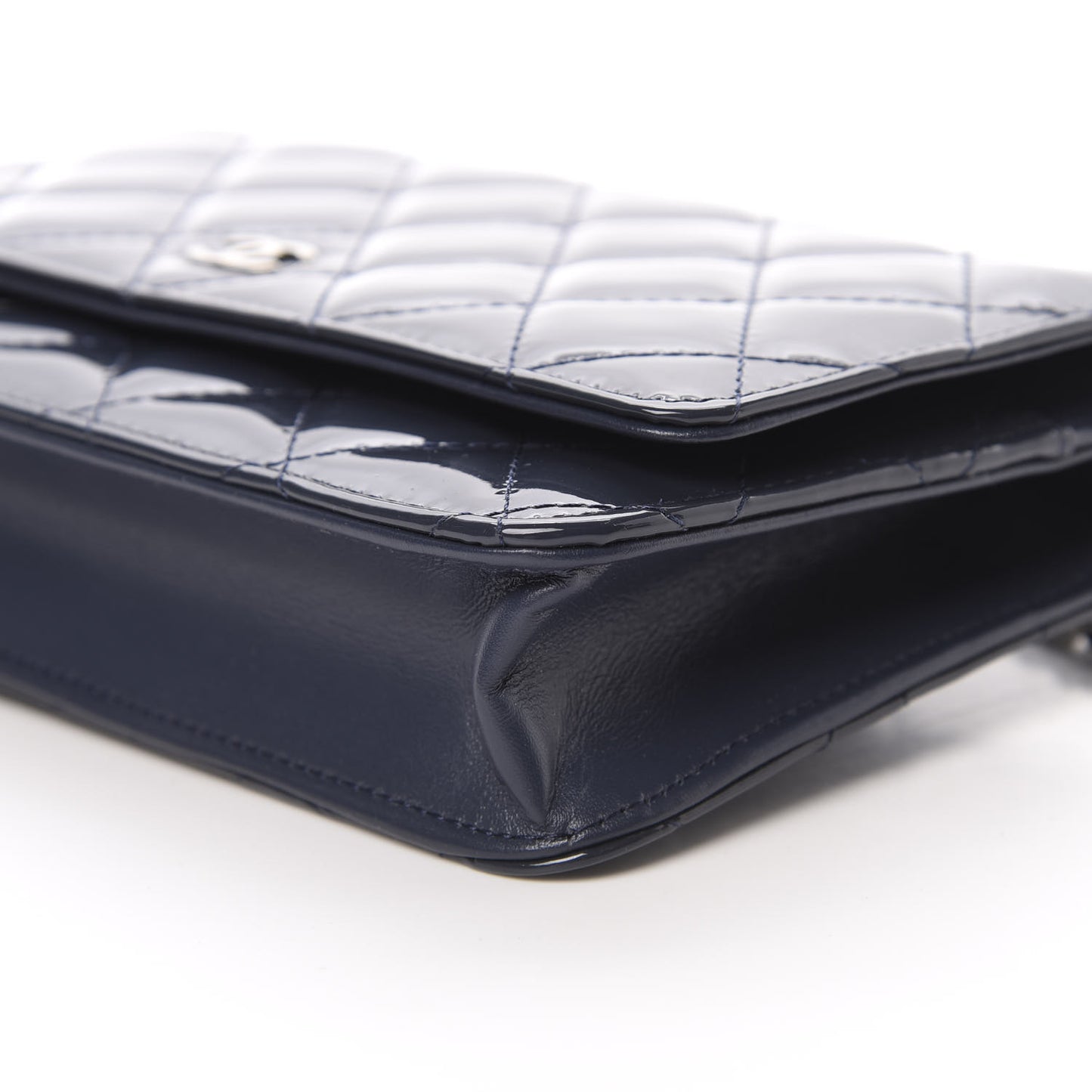 Patent Quilted Wallet On Chain WOC Navy Blue