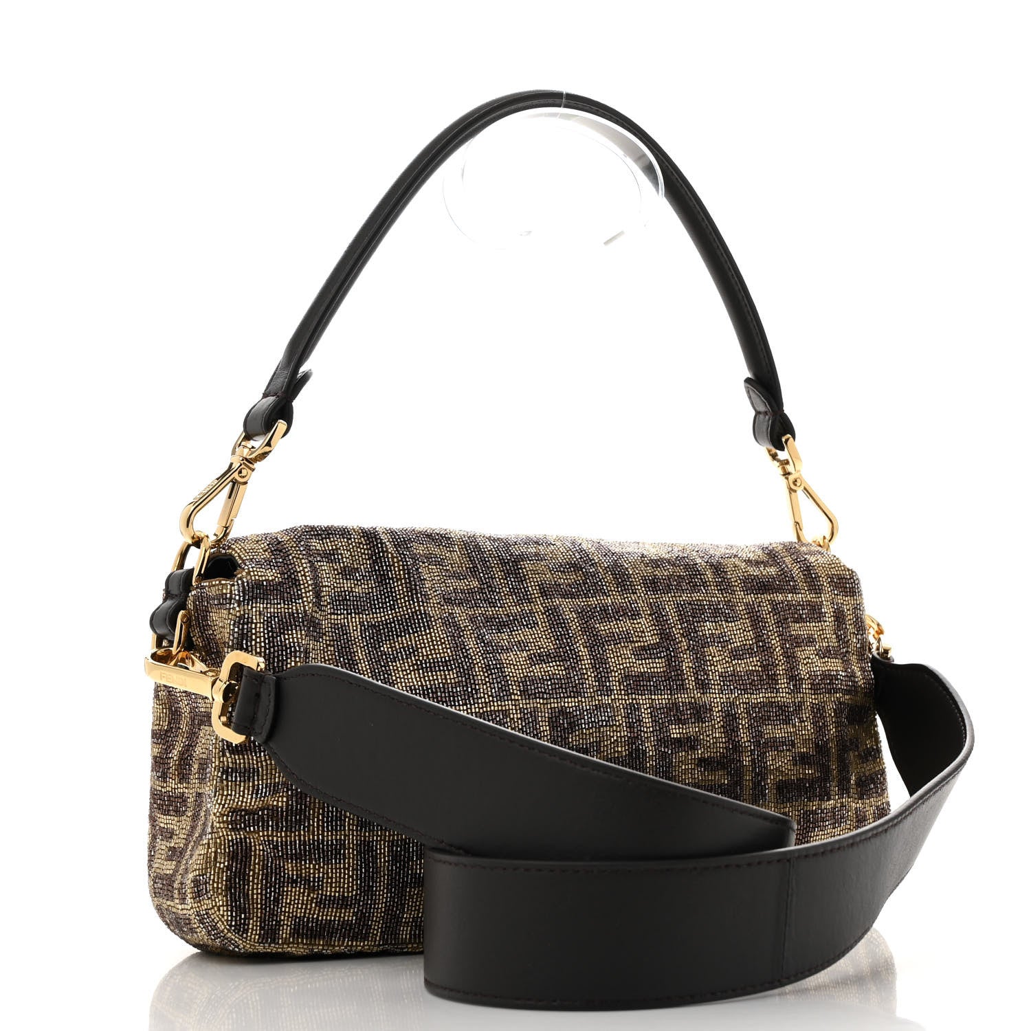 Fendi Vitello King Beaded Zucca Baguette Mogano Panna Ebano 3 of 11