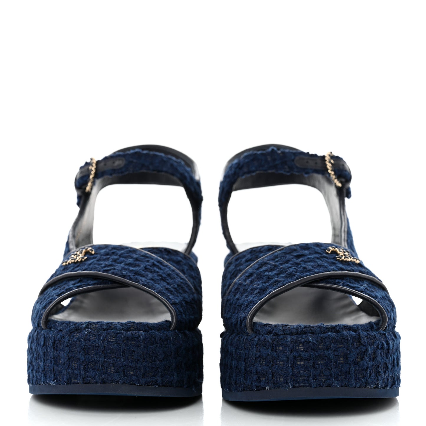 Cotton Tweed Quilted CC Platform Sandals 40 Blue