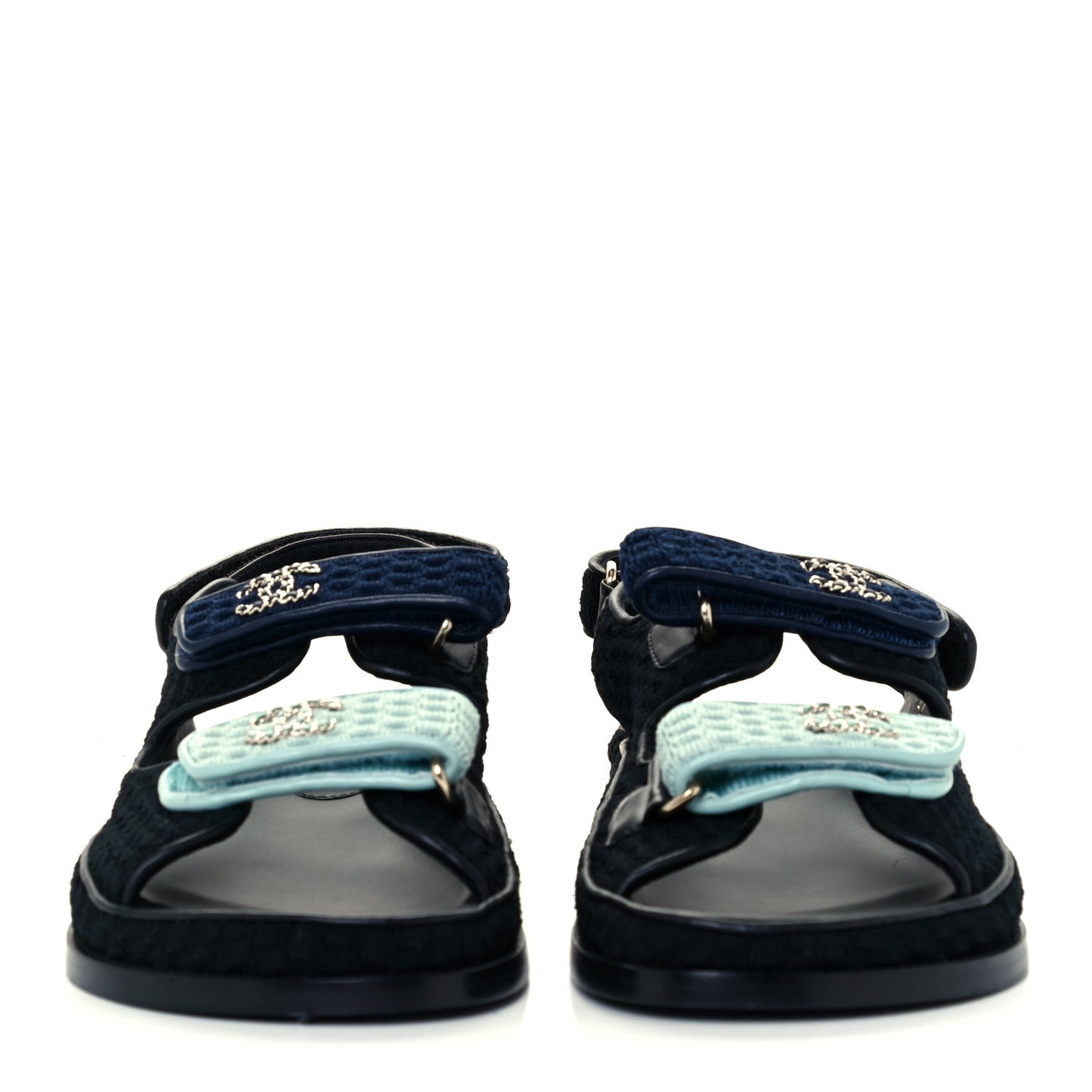 Knit Fabric Velcro Dad Sandals 39 Black Dark Blue Light Blue