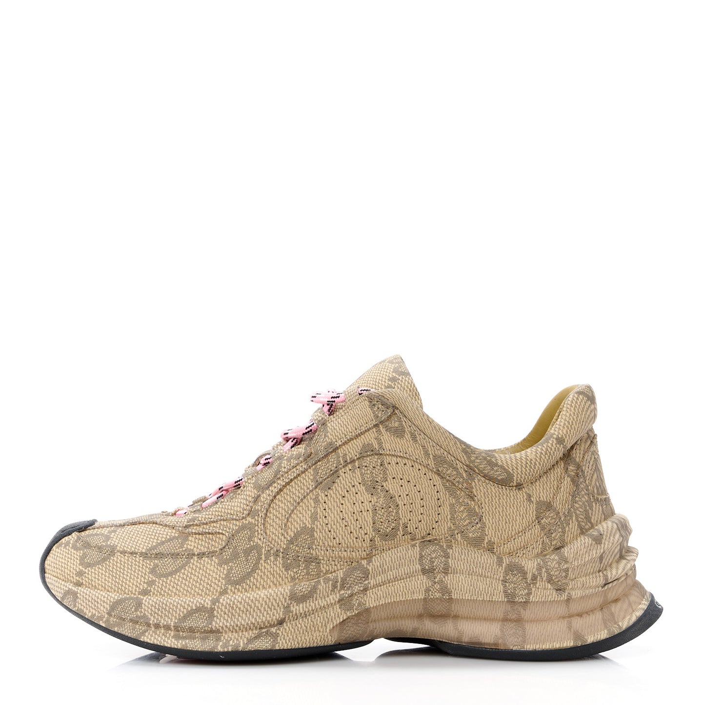 Ultralight Plume Calfskin Monogram Printed Womens Gucci Run Sneakers 35 Beige Ebony