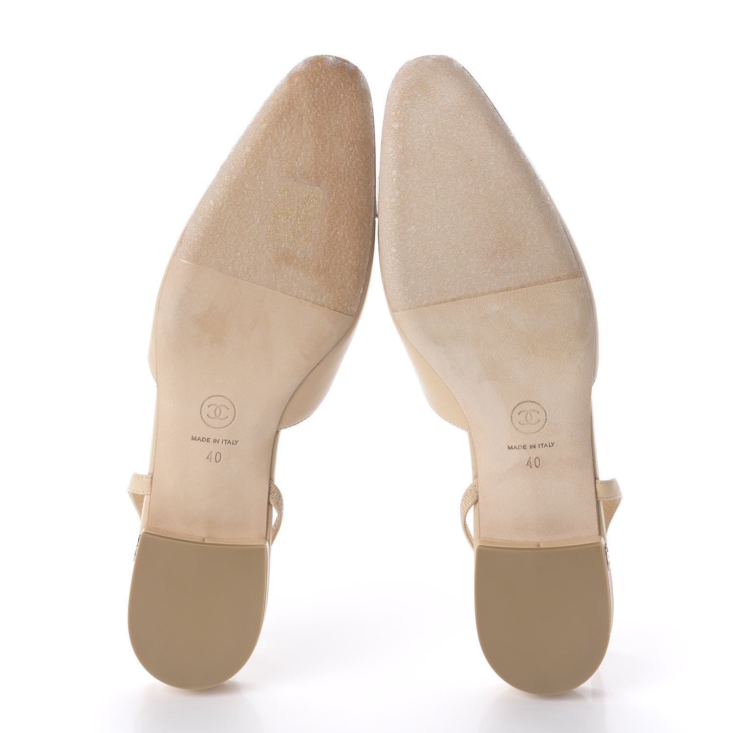 Chanel Lambskin Patent Cap Toe CC Slingback Sandals 40 Beige White 5 of 9