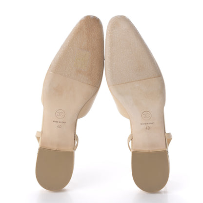 Chanel Lambskin Patent Cap Toe CC Slingback Sandals 40 Beige White 5 of 9