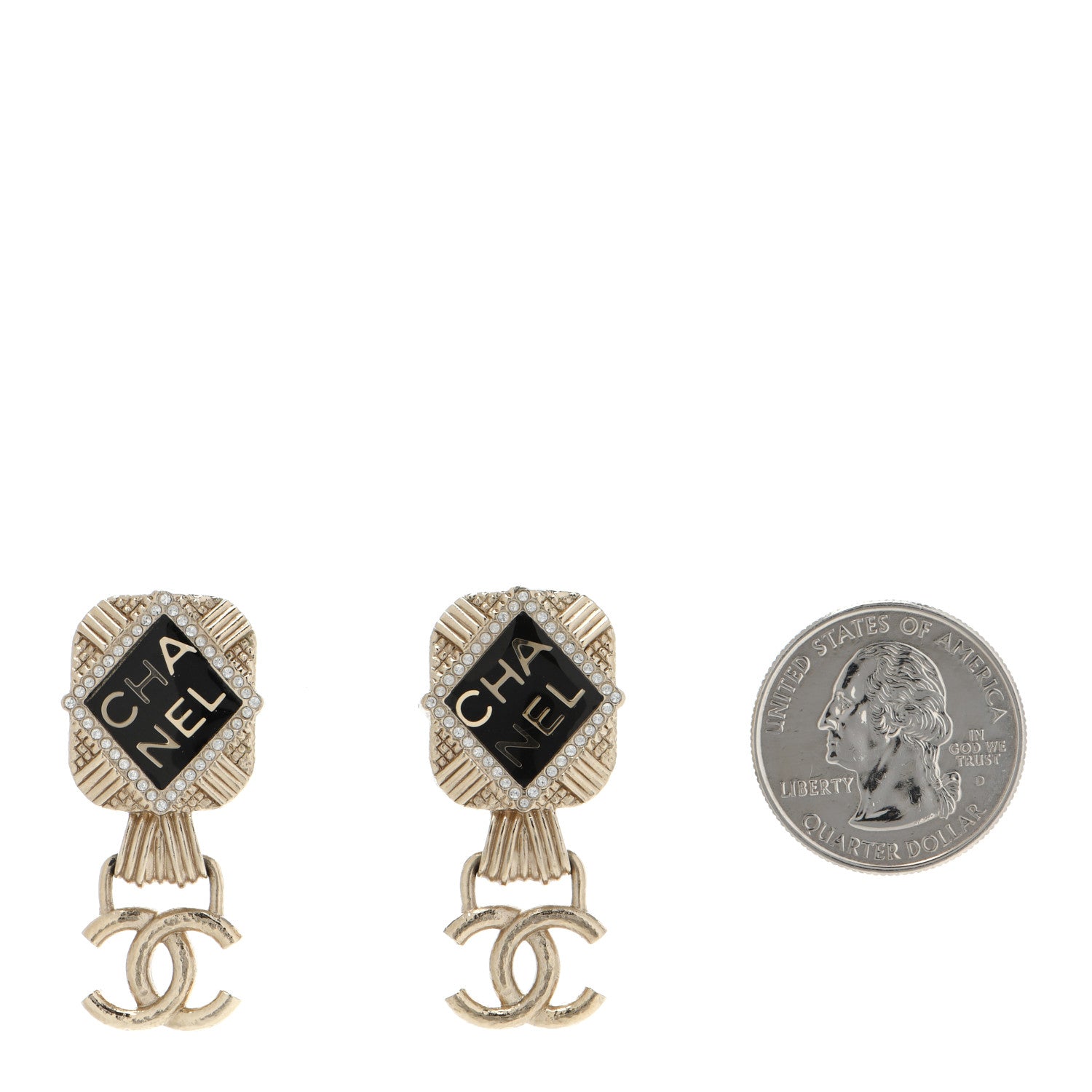 Chanel Resin Crystal Quilted CC Drop Earrings Black Gold 2 of 4