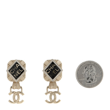 Chanel Resin Crystal Quilted CC Drop Earrings Black Gold 2 of 4