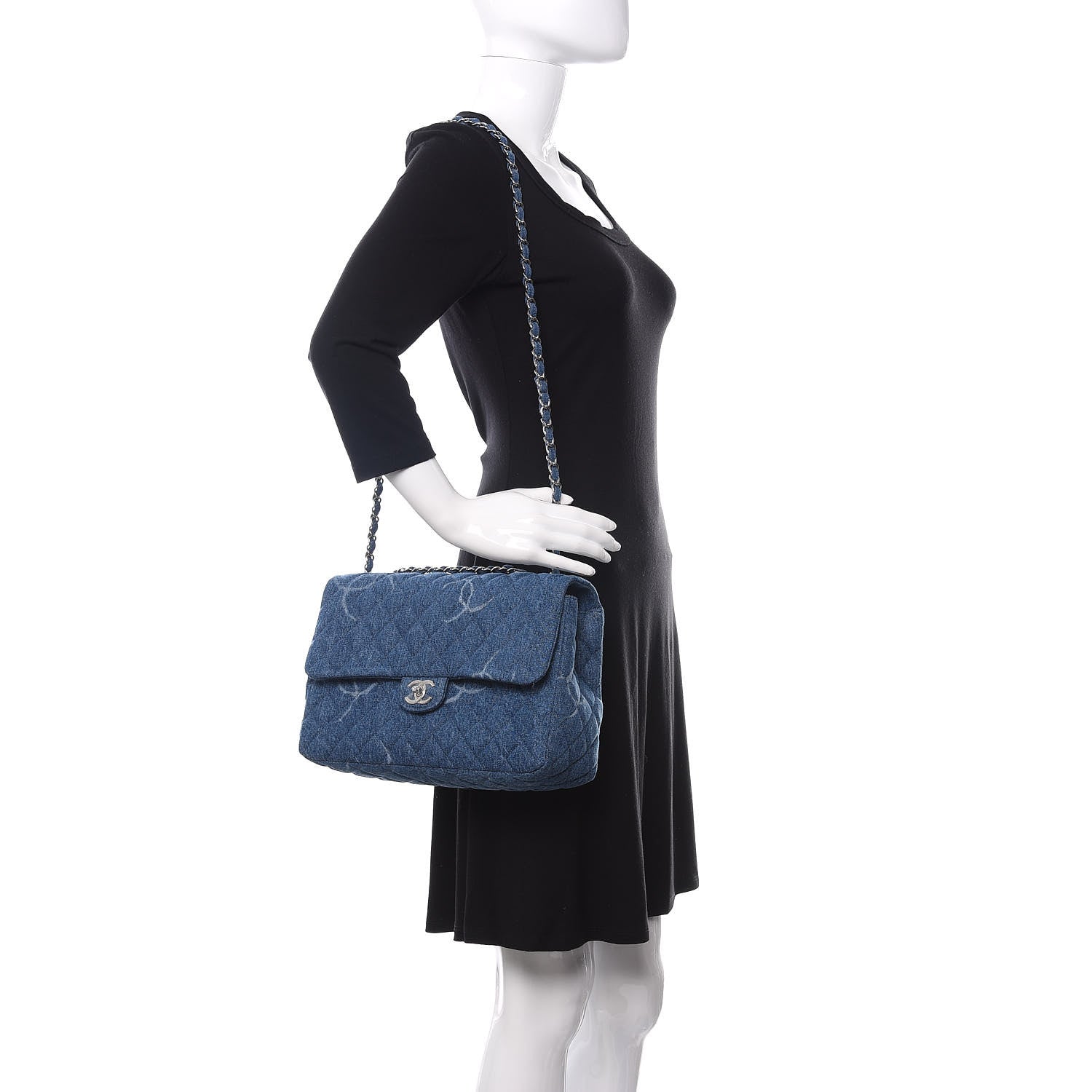 Chanel Denim Quilted CC Print Jumbo Single Flap Blue 2 of 11