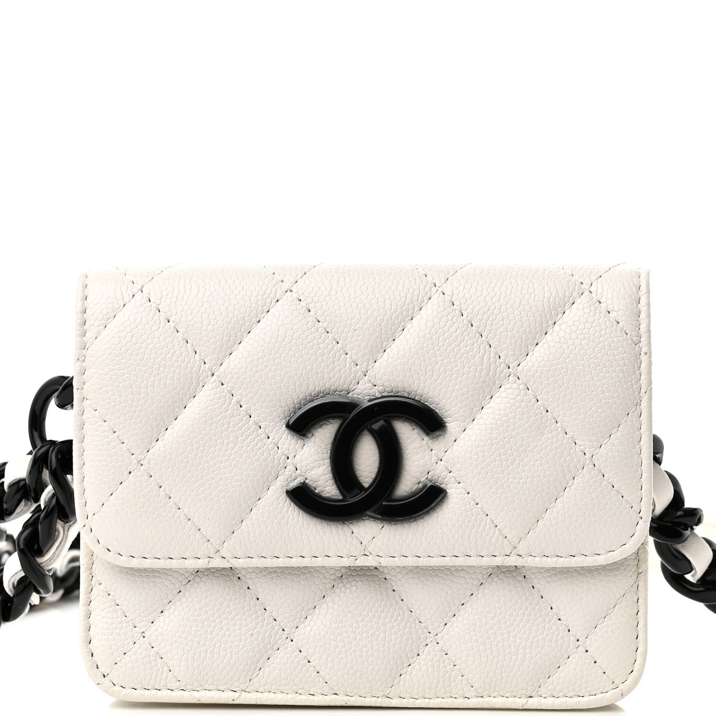Caviar Quilted My Everything Belt Flap Card Holder White