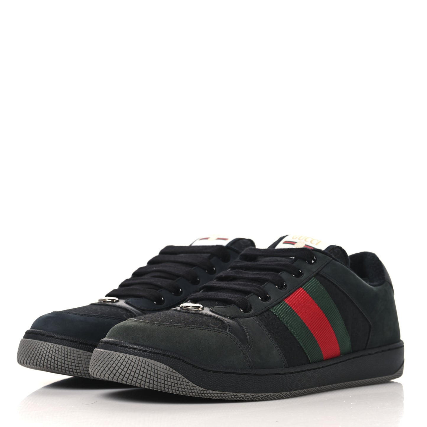 Calfskin Nylon GG Monogram Calfskin Web Mens Screener Sneakers 8 Black