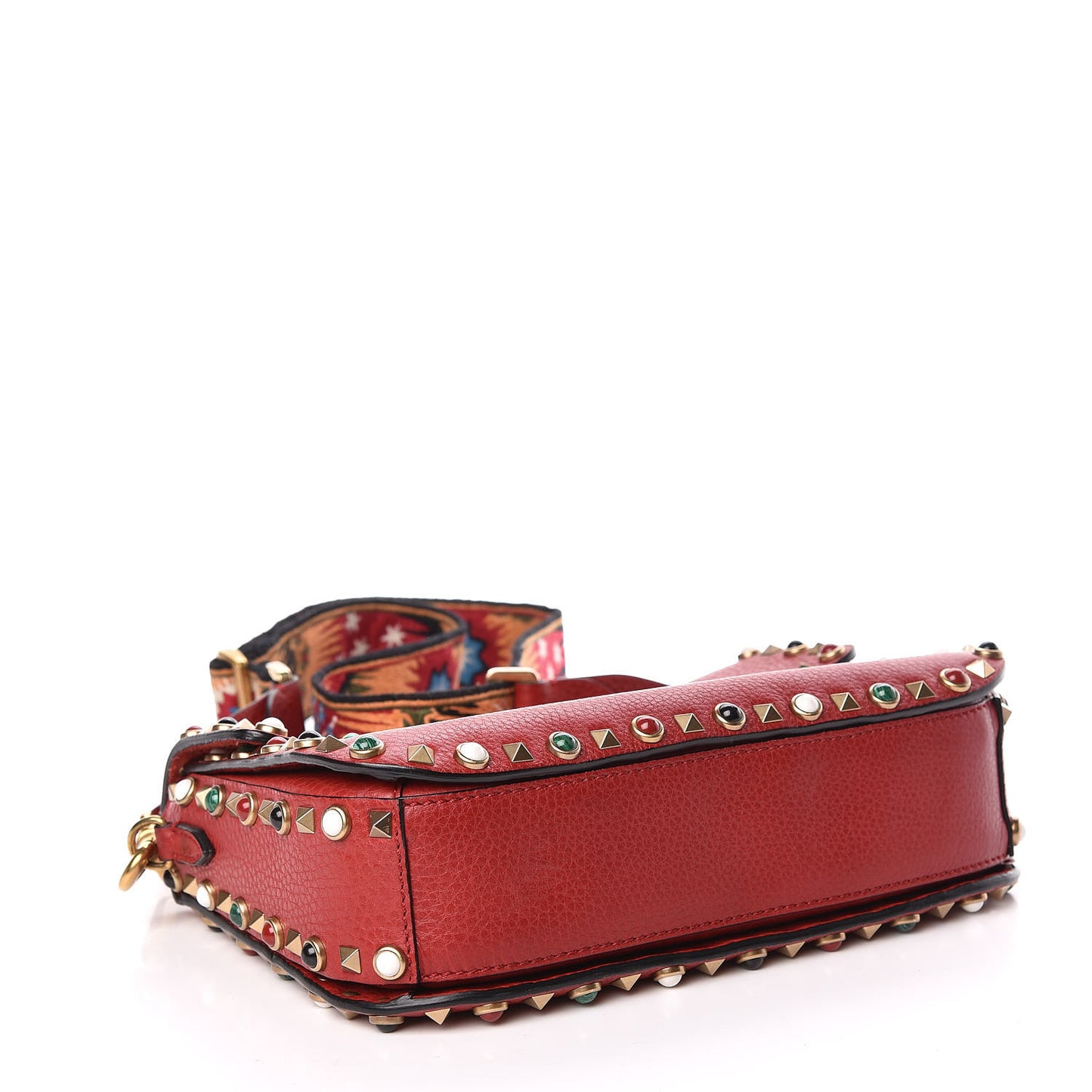 Calfskin Enchanted Wonderland Medium Guitar Strap Rockstud Rolling Flap Saddle Bag Rosso Valentino