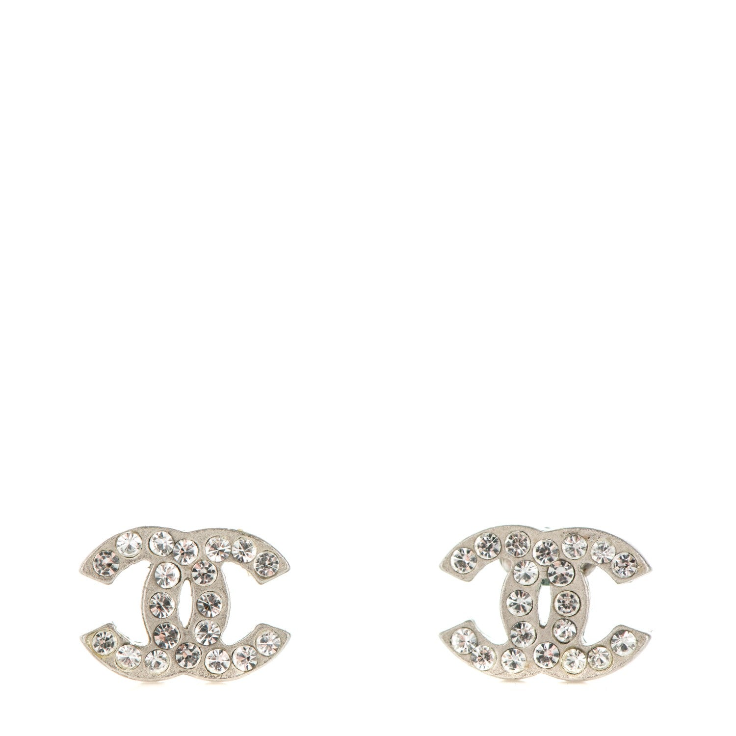 Chanel Crystal Timeless CC Earrings Silver 1 of 5